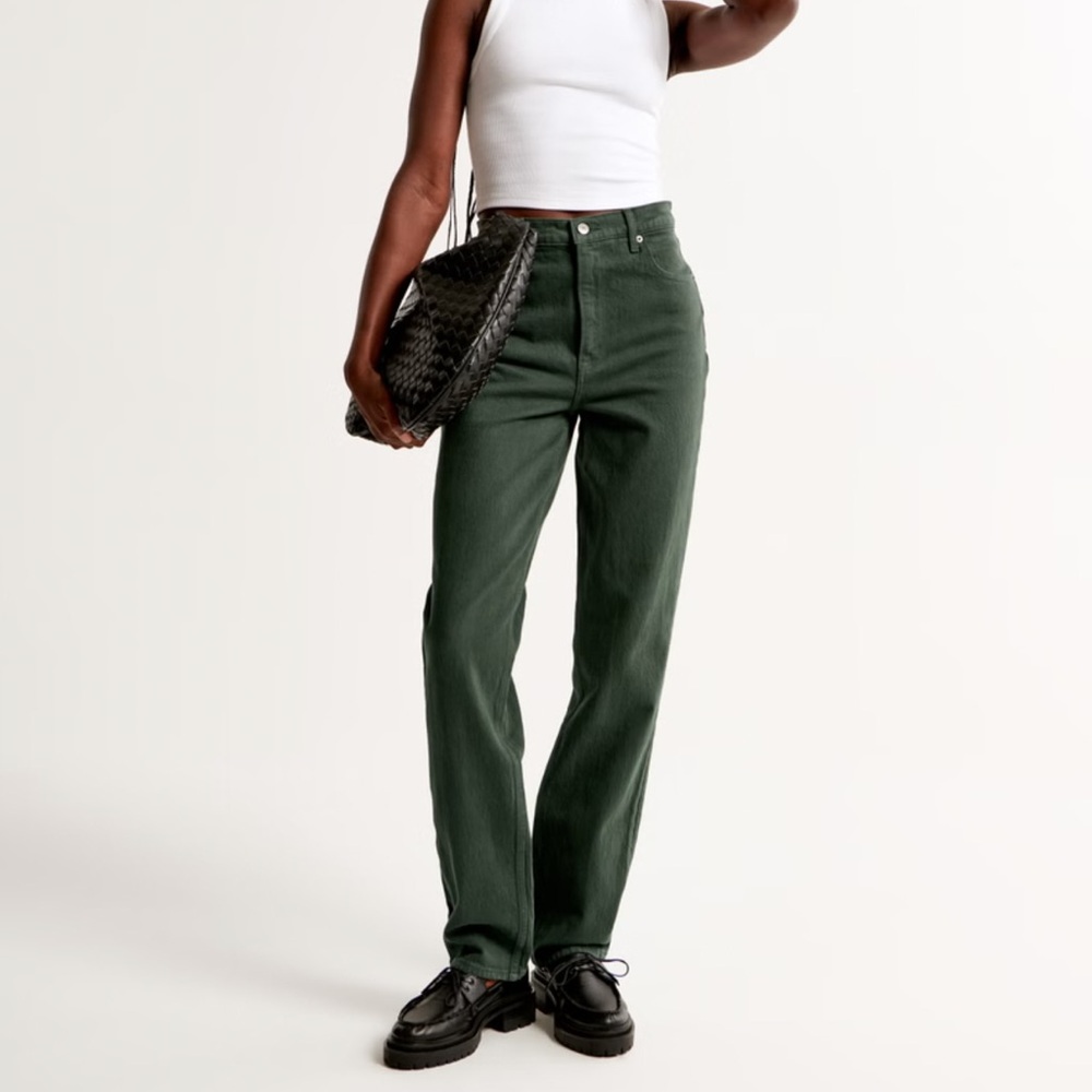Abercrombie & Fitch Curve Love Ultra High Rise 90s Straight Jean in Dark Green